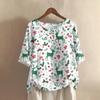 Women's Fashionable And Casual Shirt Half-sleeve Round Neck Print Cotton And Linen Blouse Top