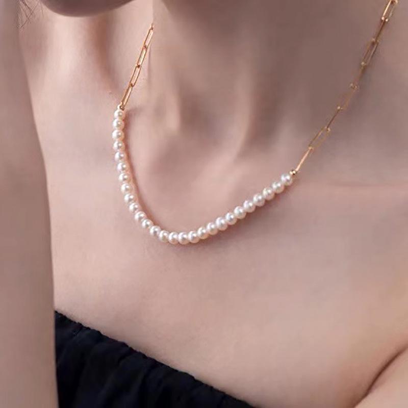 Simple new natural freshwater pearl necklace, INS versatile commuter choker, high-end Xiaomi bead necklace for women