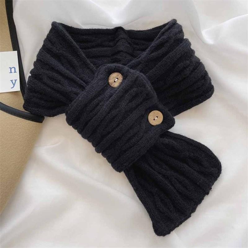 Damen Kleiner Schal Einfache Mode Einfarbig Warm Nackenschutz Mehrfarbig Knopf Gestrickter Schal