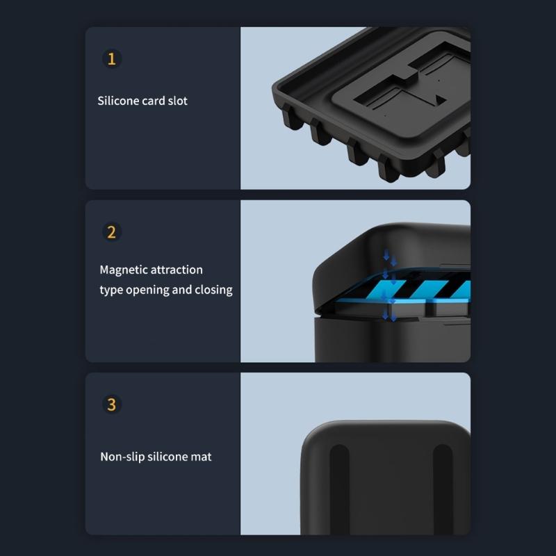 3 Slot USB Charging Case For 13 Black Camera Batteries Charging Box Travel Carry Case with Cord Batteries Case