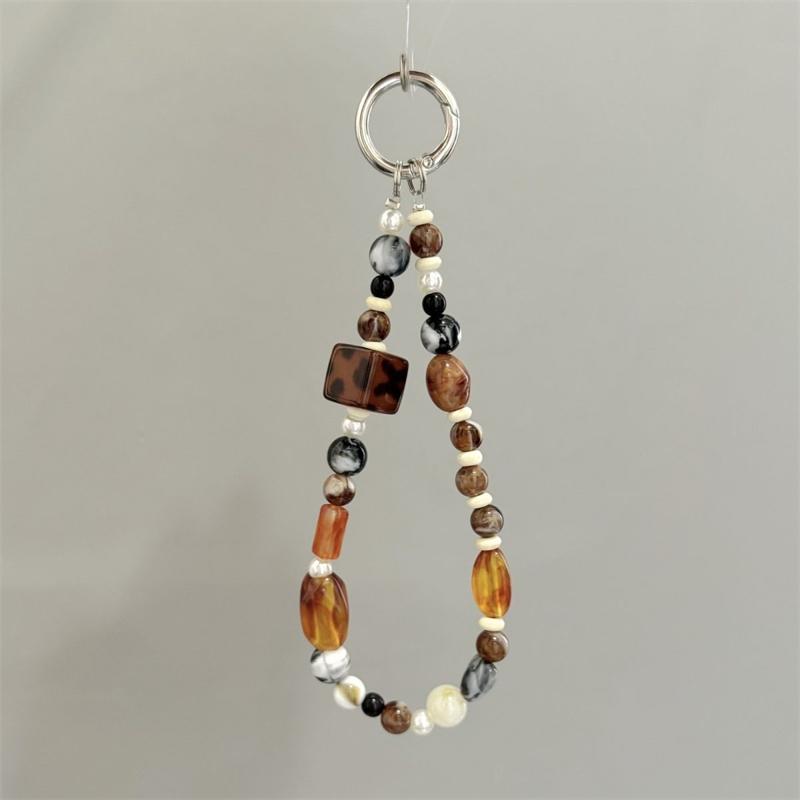 

Maillard Style Caramel Beaded Keychain Bracelet Phone Charm Lanyard For iPhone 16 Samsung Universal Camera Anti-Lost Wrist Strap