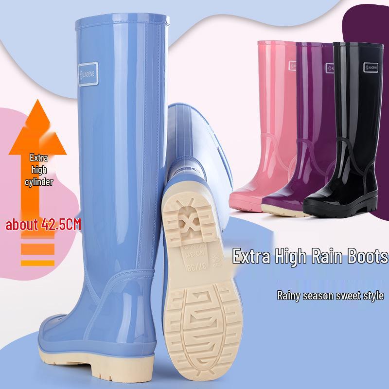 Женские 42 см Очень Высокие Нескользящие Утолщенные Водонепроницаемые Резиновые Сапоги для Путешествий, Уборки Столовой и Модной Носки