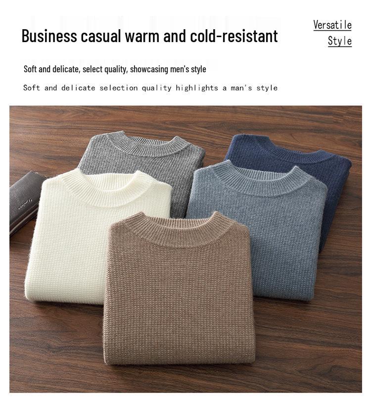 Men's Double-Ply Jacquard Cashmere Sweater - Thick, Half-High Neck, Loose Fit for Autumn/Winter Fashion.