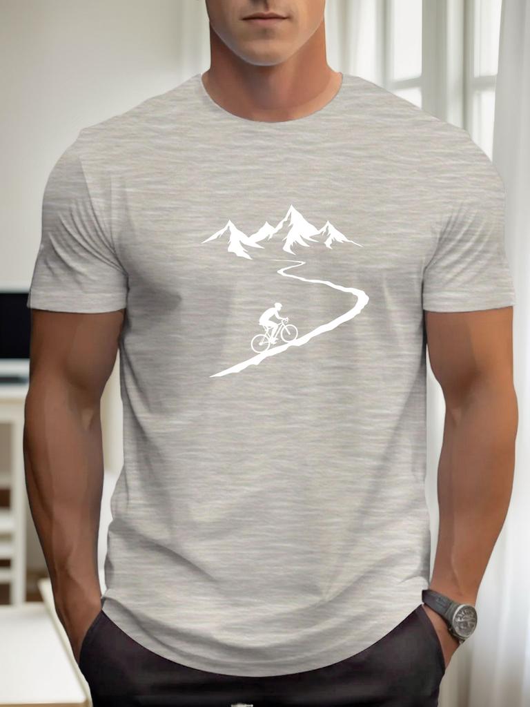 Summer 100 Pure Cotton Unisexs Casual Loose Cycling Mountain Pattern Printed Sports Round Neck Short Sleeved Breathable Tshirt