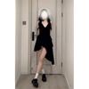 Black V-neck Dress Women's Casual Women's Autumn New Temperament Split Banquet Evening Dress Long Dress
