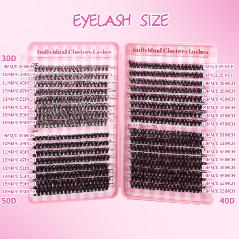 640 Pcs 30D+40D+50D Clusters Lashes Extension Kit, Length 9-16Mm Natural Eyelashes Cat Eye Diy At Home