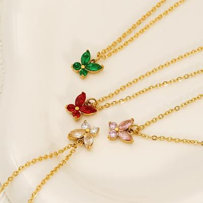 Color Titanium Steel Butterfly Necklace Light Luxury Diamond Malachite Green Clavicle Chain Personalized Pendant Jewelry