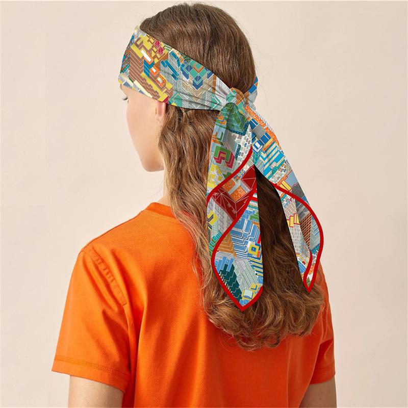 Silk Scarf Women Magic City Print Square Scarves Head Echarpes Silk Foulards Femme Wraps Beach Shawls Bandana Lady Hijabs 90CM