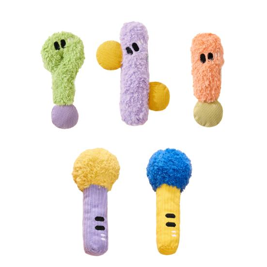 Plush Cat Chew Toy Squeaky Stuffed Microphone Kitten Teething Toy Cat Kicker Toy for Indoor Cats Solo Entertainment