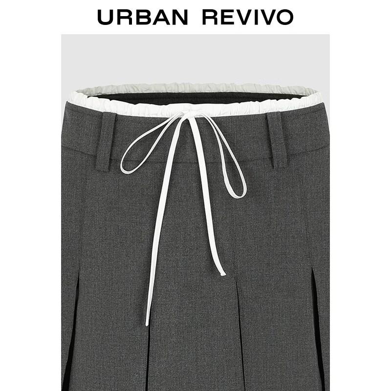 UR2026 Women's Color-Block Drawstring Pleated Skirt