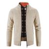 Mens Stand Collar Fleece Lined Solid Loose Knit Zip Up Long Sleeve Sweater Cardigan Coat