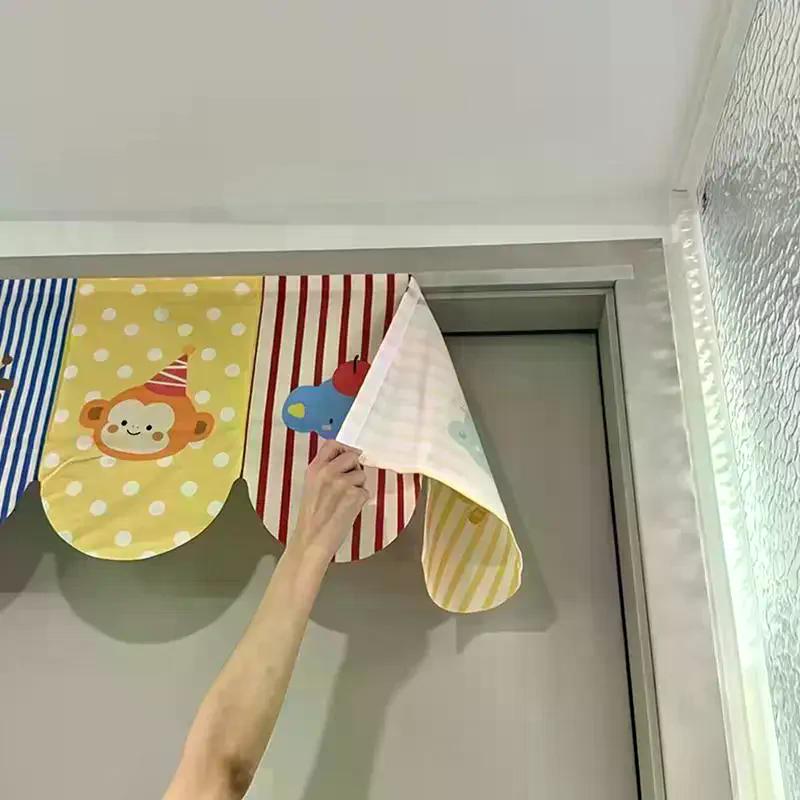 Cartoon Animal Door Curtain With Tassels Self-adhesive Partition Curtains For Bedroom, Bathroom & Home Decor, Privacy Dust Proof