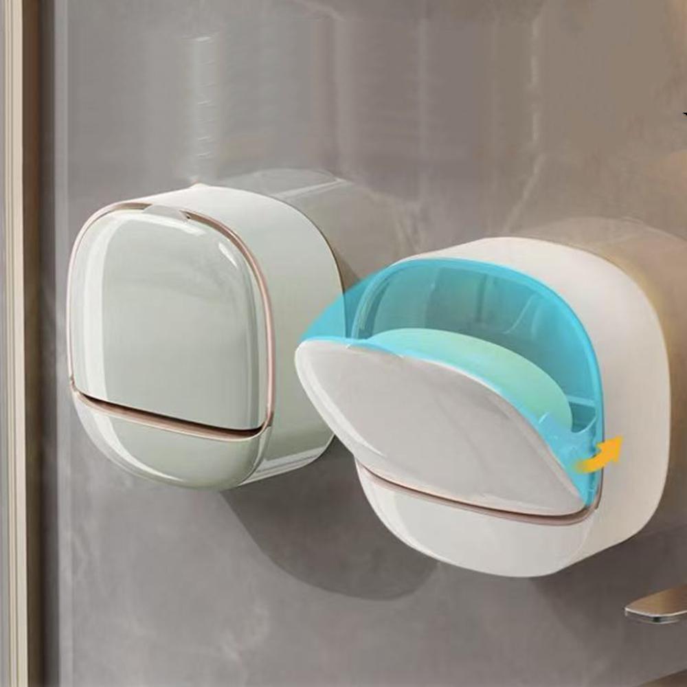 1pcs soap holder box Wall Mounted Soap Dispenser with Lid Hassle-Free No Drilling Drain Rack, Space-Saving Storage box for Modern Bathrooms