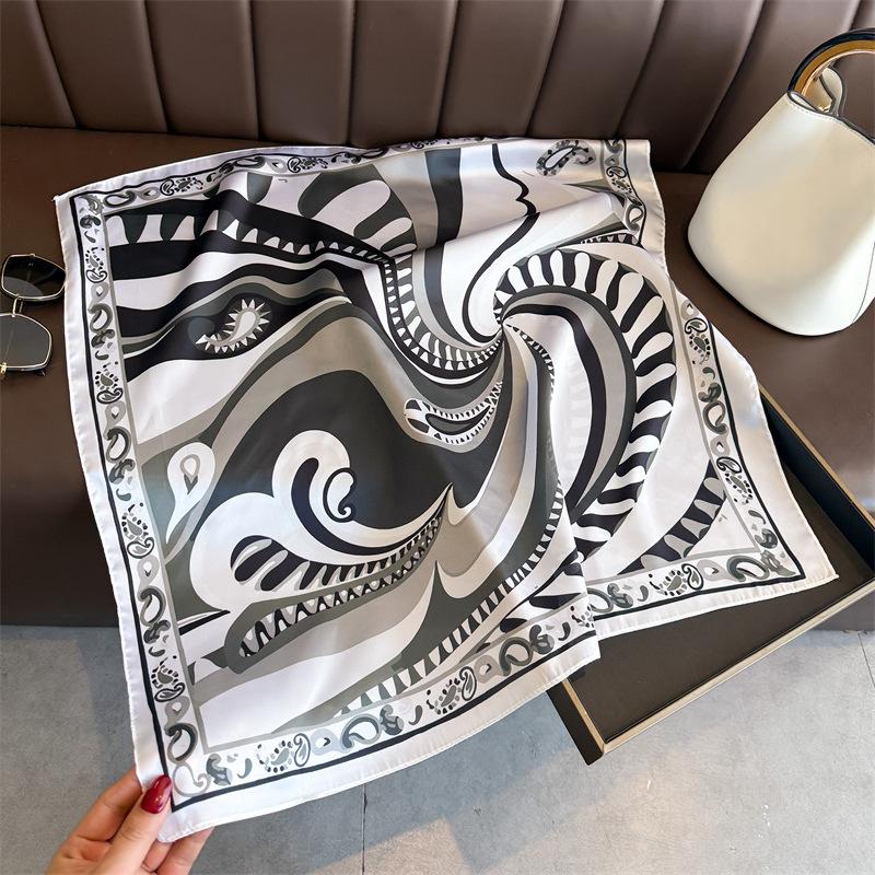 Women S Geometric Abstract Printed Silk Like Square Scarf For Sun Protection