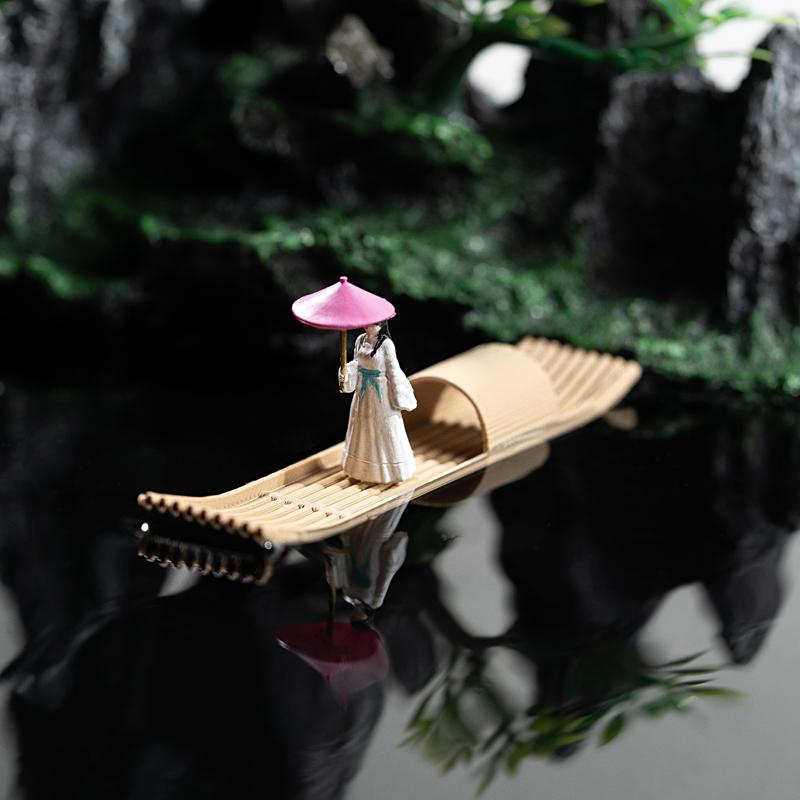 3D Floating Boat Mini Bamboo Raft Fish Tank Bonsai Micro Landscape Ornaments Creative Home Decoration Aquarium Accessories New