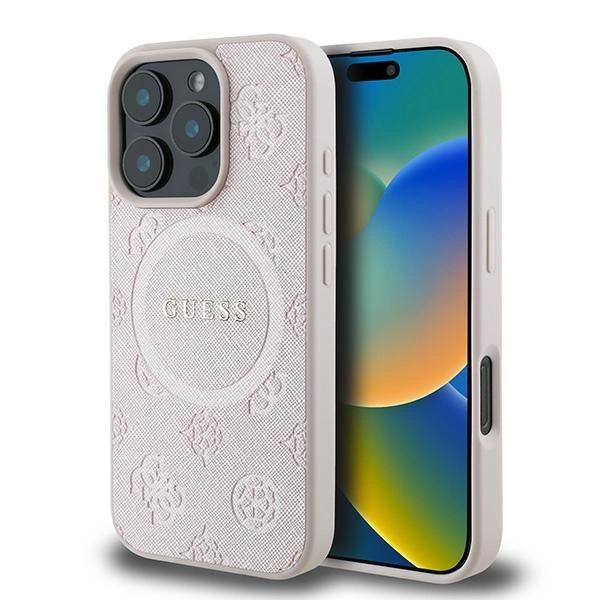 Etui Guess Saffiano Peony Classic Logo Magsafe Na Iphone 16 Pro - Różowe