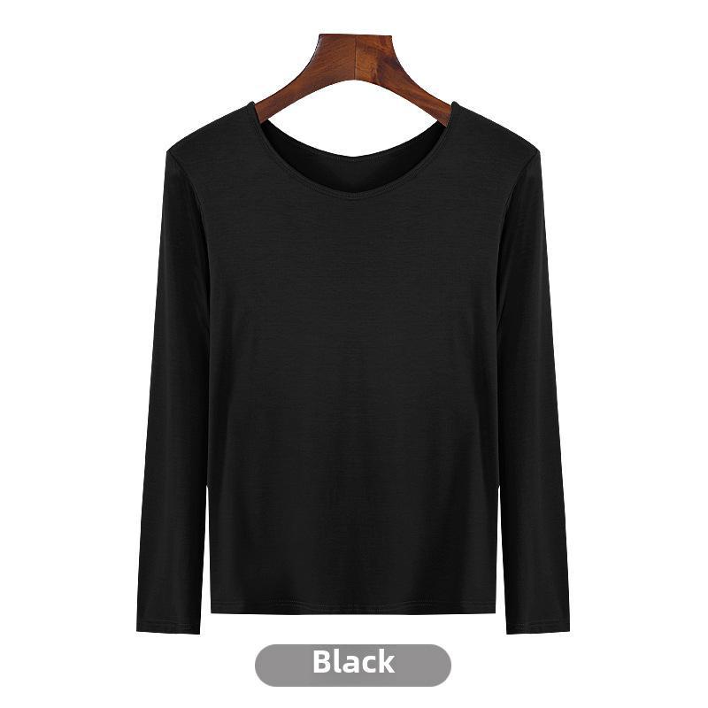 Korean Half-High Collar Slim Fit Modal T-Shirt - Long-Sleeve Solid Color Top