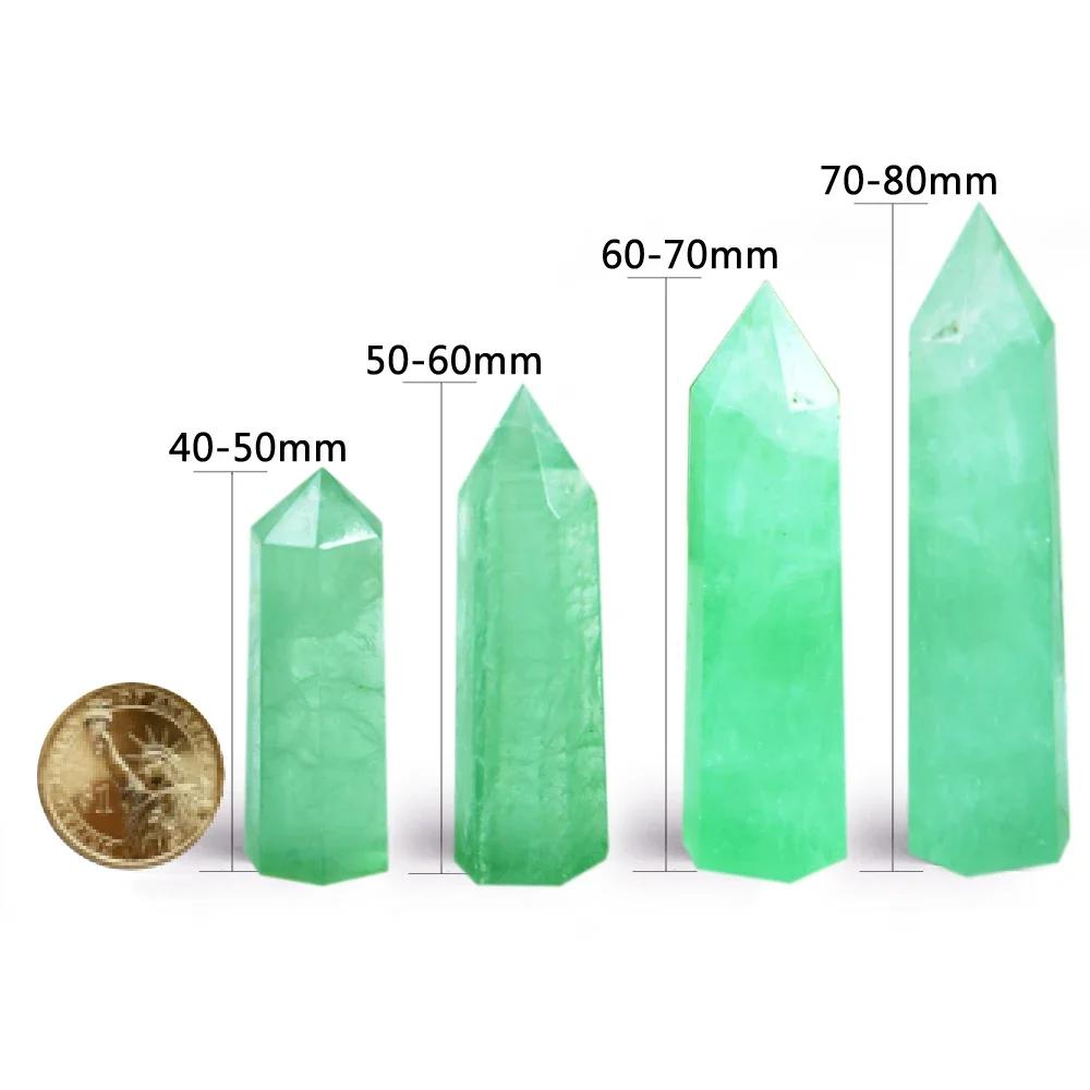 4Pc Set Natural Green Fluorite Crystal Point Wand Green Crystal Hexagonal Prism Polished Obelisk Stone Crafts For Home Ornament