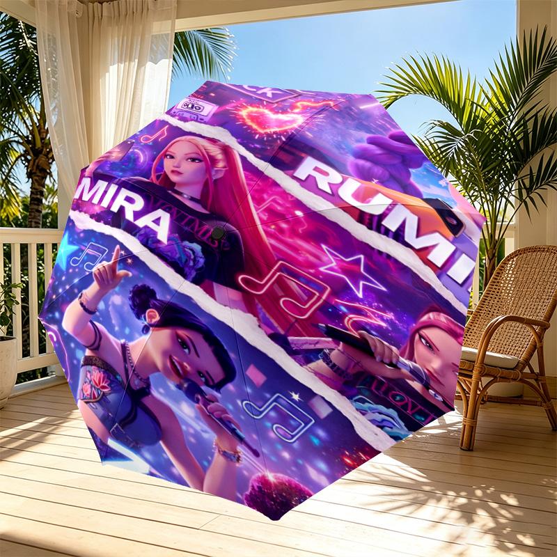 KPop Demon Hunters Print Automatic Open Close Umbrella, Portable Foldable Umbrella, for Outdoor Commute Camping Trip, Ideal Birthday Gift