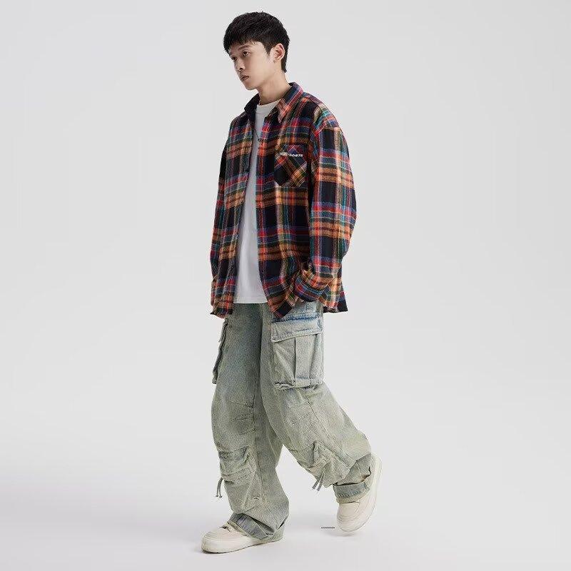 2024 Brief Langarmhemd Japanischer Hong Kong Stil Ins Loses Hemd Jungen Sommer Trendy Vielseitig Casual Mantel