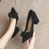 Women's French-Style Suede High Heels: Spring/Autumn 2024, Black, All-Match, Thick Heel, Shallow Mouth