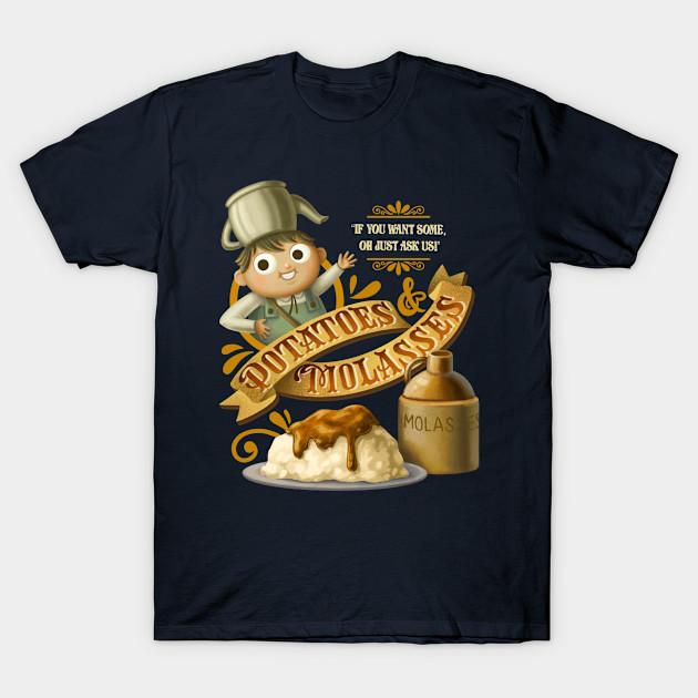

Men Black Print T-shirt Potatoes And Molasses- Over The Garden Wall Autumn Design No-Cut Transfer Paper Print Cotton Tshirt XL Темно-синій