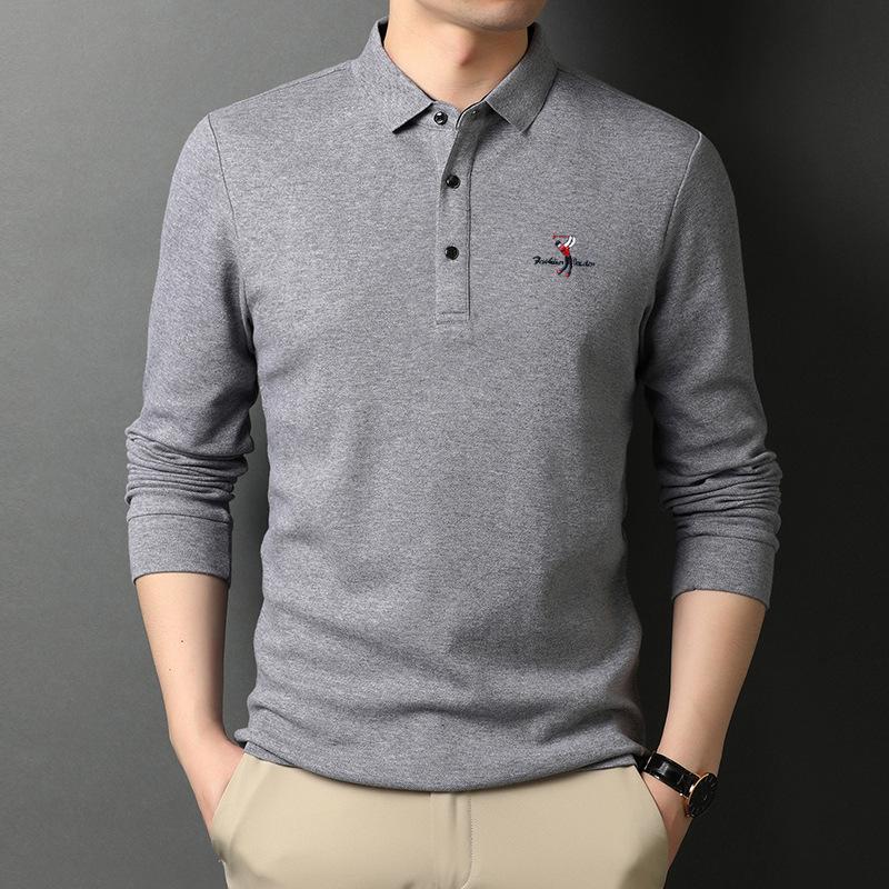 Woodpecker Men's Burgundy Lapel Long Sleeve Polo Shirt - Autumn/Spring Thin Style for Middle-aged Dads