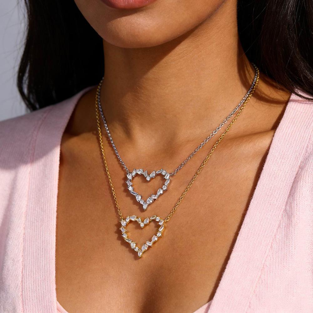 New High Quality Micro Pave White CZ Heart Charm Link Chain Necklace Minimal Delicate Lover Girlfriend Fashion Jewelry