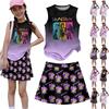 Girls Sleeveless Tank Top and Skirt Set Casual Outfit with Character Graphic Print and Star Pattern Skirt Comfortable Fit