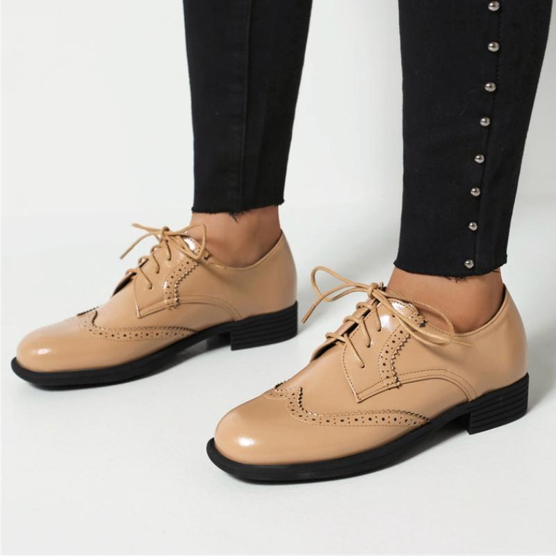 Elegantní dámské mokasíny na nízkém podpatku Nová móda 2025 Šněrovací Černé Hnědé Béžové Boty Oxford na podpatku Společenské Dámské Velká velikost 45