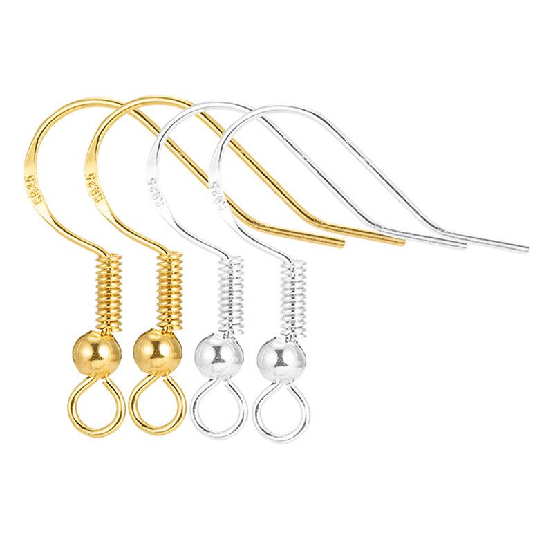 Gold & S925 Sterling Silver Plated Earring Hooks for DIY Handmade Jewelry No Bead: S925 Silver Plated