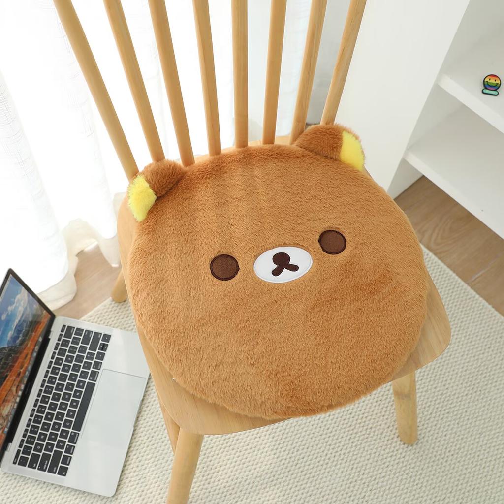 Memory Foam Rilakkuma Round Plush Seat Cushion Soft Fluffy Chair Pad with Zipper for Home Office Dorm Car Seat Decor Gift