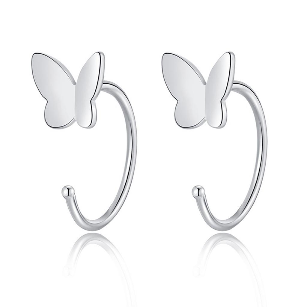 1Pair Butterfly Heart Star Round Shape Ear Clip Silver Color Hoop Earrings For Women Girls Opening Hoops Earring Jewelry