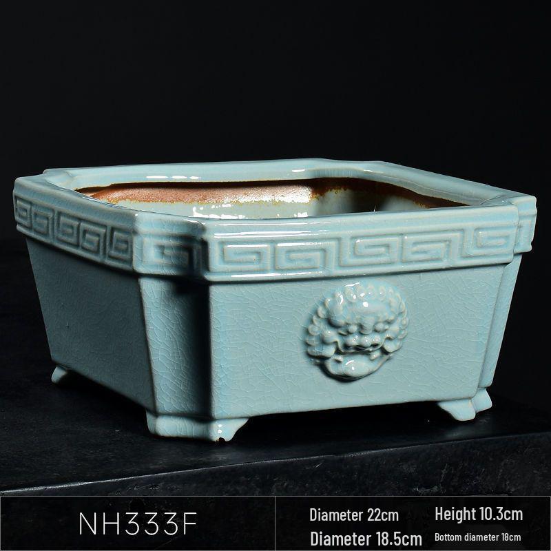 Ceramic Square Bonsai Flower Pot - Large High-Angle, Creative Chinese Style for Green Plants and Orchids