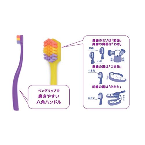 Okamura Hamiki Sensei Kids Toothbrush, for Individual Brushing, for When All Permanent Molar Teeth Have Erupted, Set of 4 (2 of Each Color)