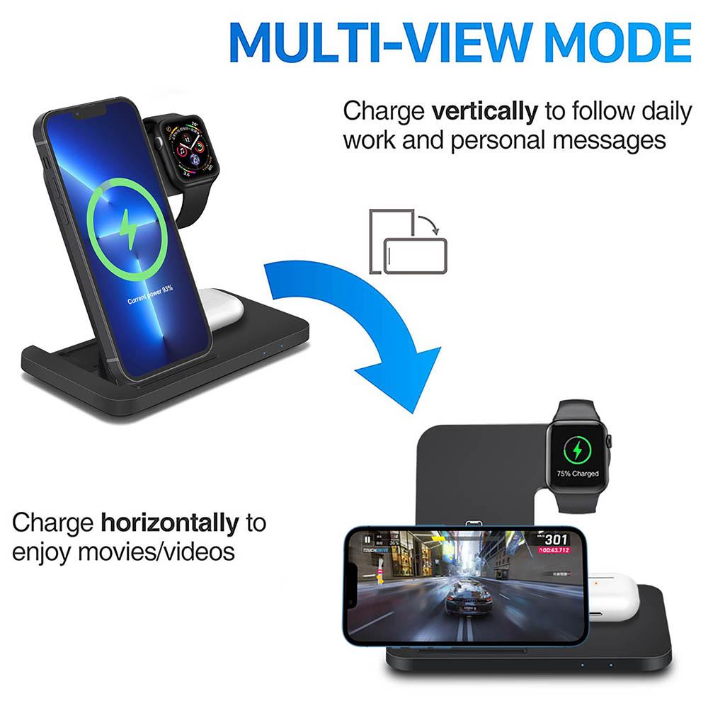 3 In 1 Wireless Charger Stand for iPhone 15 14 13 12 11 XS XR X 8 Fast Charging Dock Station For Apple Watch 9 8 7 6 AirPods Pro