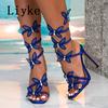 Fashion Liyke Fashion Glitter Rhinestones Women Sandals Crystal Butterfly Square Toe Wedding Party Stripper Shoes High Heels Black Blue