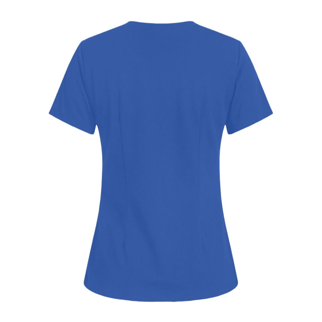 Women's V-neck Three-pocket Short-sleeved  Uniform/caregiver Top With Slits At The Hem