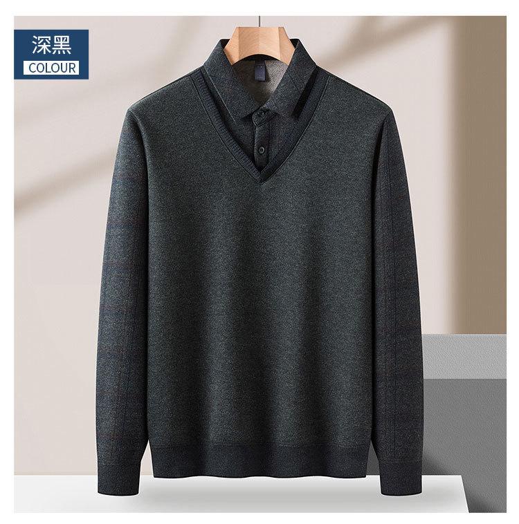 Plush Shirt Men's Fake Two-Piece Knitted Shirt