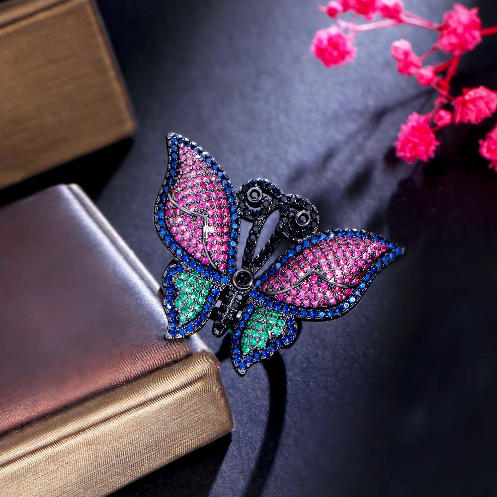 CMM Gioielli Ridimensionabile Grosso Rosso Verde Cubic Zirconia Asfaltata di Lusso Grande Farfalla Donne Festa di Nozze Anelli di Fidanzamento