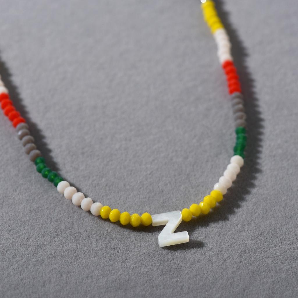 Wind Bohemian Stained Glass Millet Beads Handmade Beaded Letter Pendant Collarbone Chain Trend Necklace Female