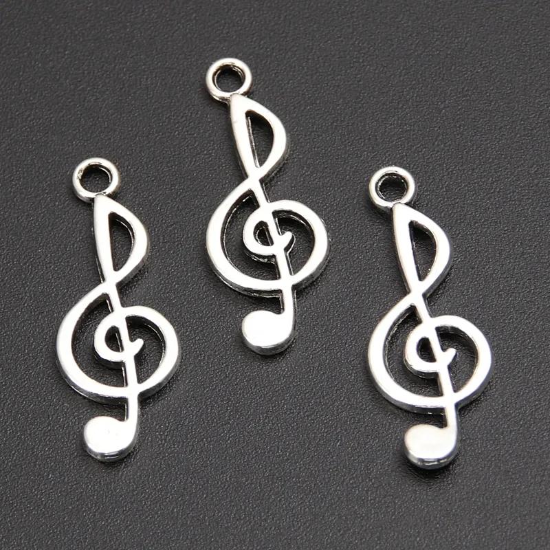 15pcs 26x10mm Antique Silver Color Musical Note Charms Pendants for Handmade DIY Necklace Bracelets Jewelry Making