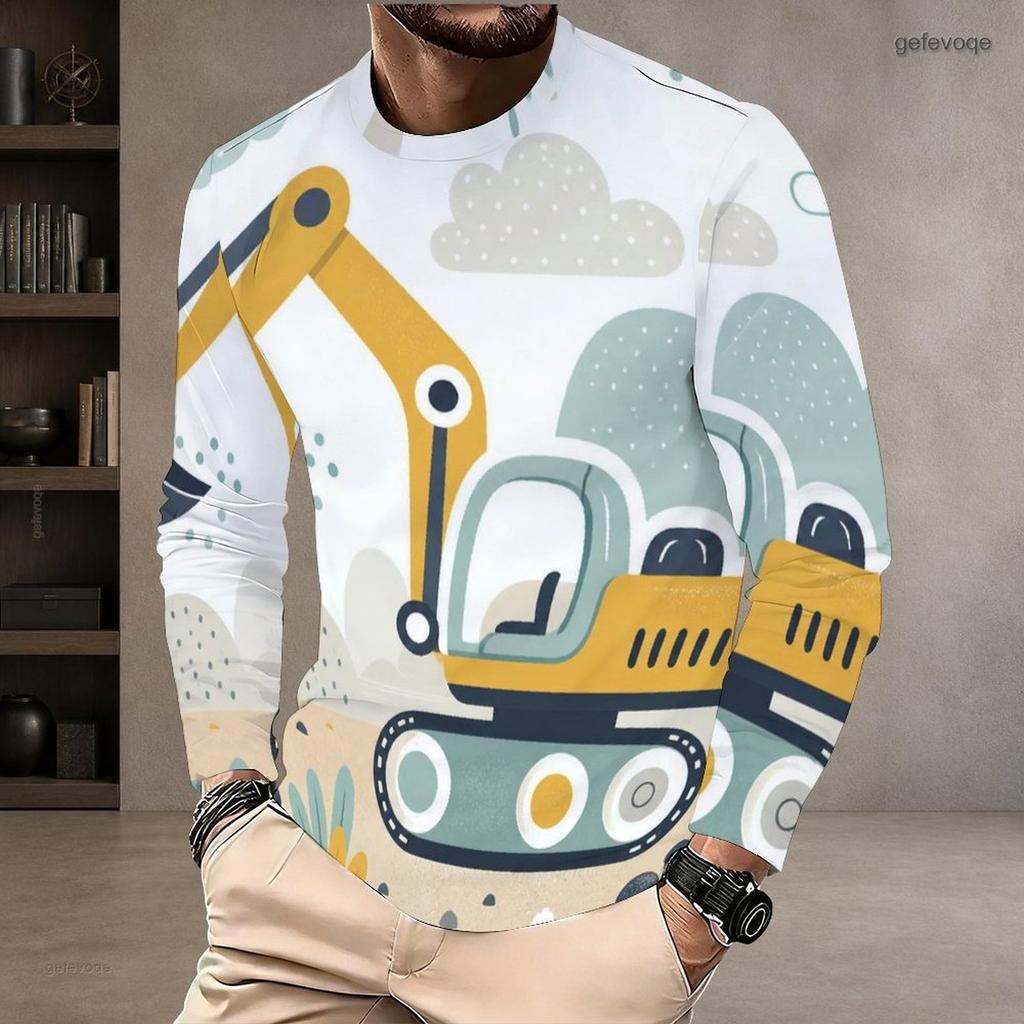 Men's Autumn and Winter Motorcycle 3D Printed Crew Neck Long Sleeve T-Shirt