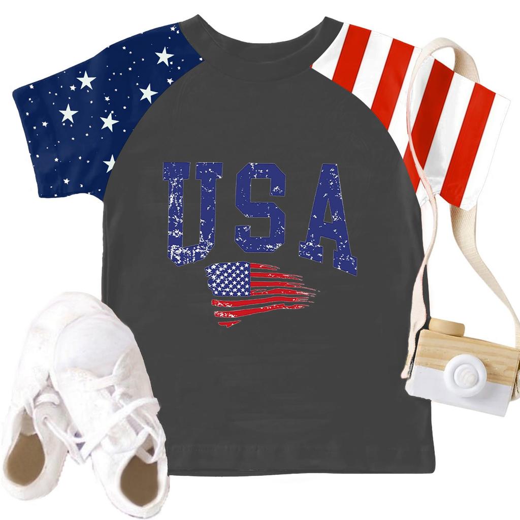 Tops For Youth Kids Boy And Girls 2-10 Years Round Neck Short Sleeve Trendy Tops