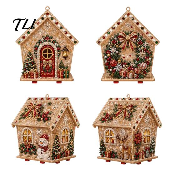 Urlaubsparty-Zubehör DIY Weihnachts-Kunstmalerei mit künstlichen Perlen, Hängender Anhänger-Bausatz, 3D-Perlen Lebkuchenhaus-Dekoration Haus Handgefertigte Miniatur