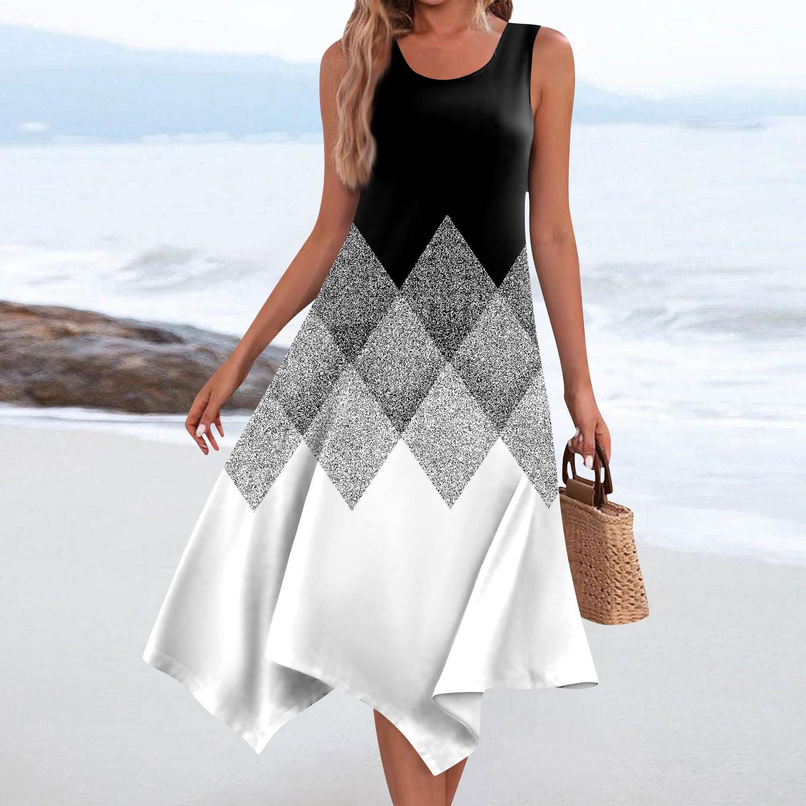 

Женское повседневное модное платье миди без рукавов с круглым вырезом и нерегулярным подолом L чёрный