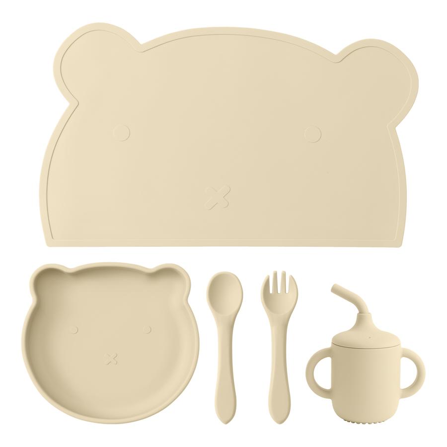 

Цветной детский силиконовый набор столовых приборов Ложка Вилка Мультяшный медведь Тарелки для закусок Миска для кормления на присоске Обучающая чашка Детские вещи