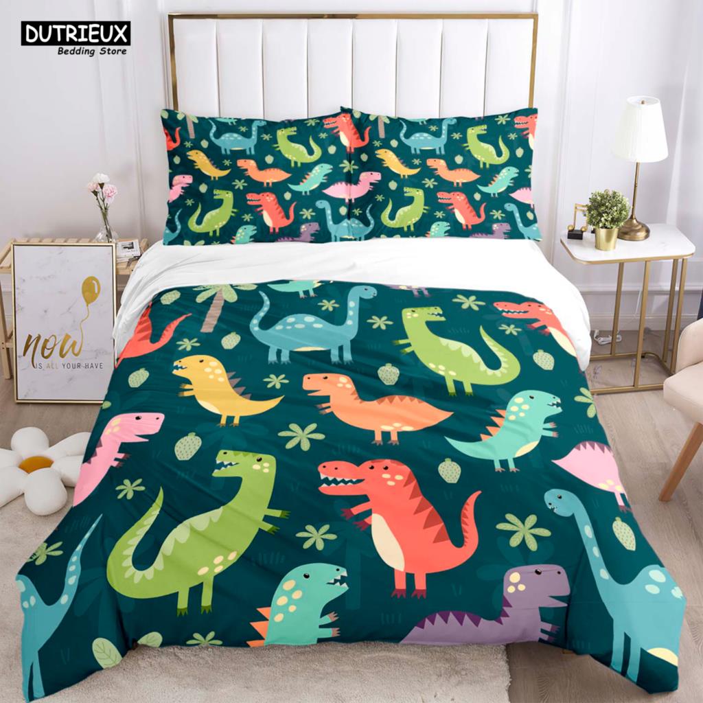 Cute Little Dinosaur Covered With Printed Bedding Cute Style Bedding Set Luxury Customized For Children Queen Bedding Set
