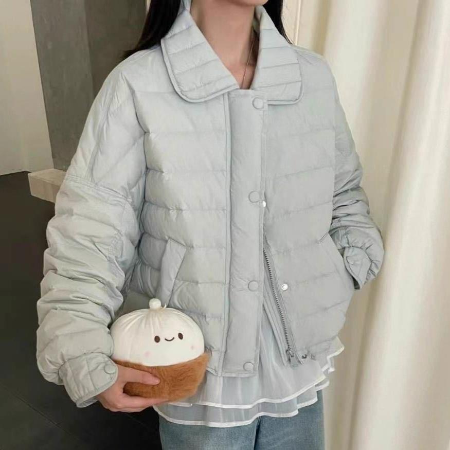 New winter light down jacket women's short ribs lapel collar loose fashion casual white duck down jacket