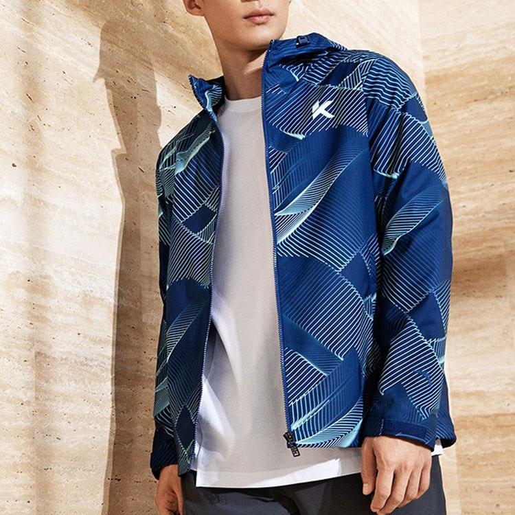 Anta Basketball Series Letter Stripe Print Hooded Woven Jacket Men Jackets Blue 152231609-2
